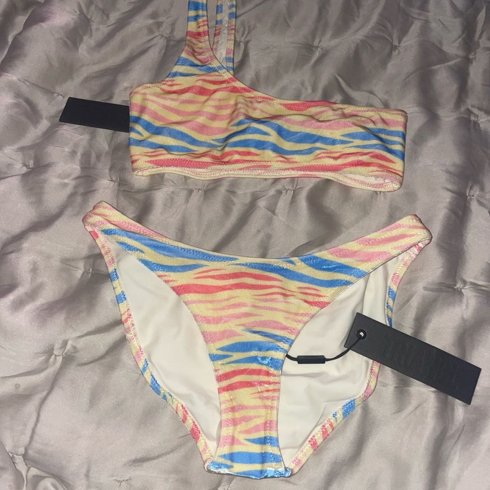 Triangl one shoulder velvet colorful leopard print bikini